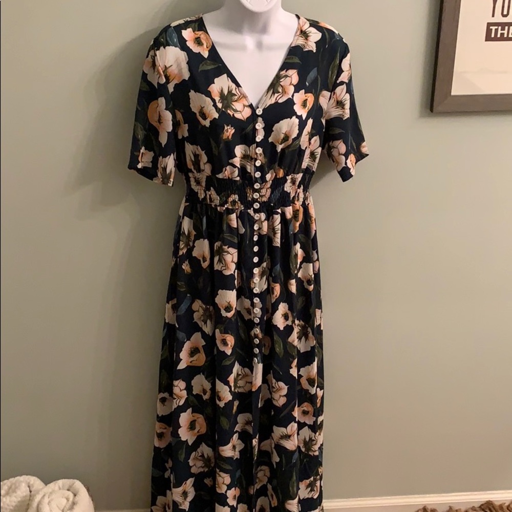 Teal Floral Print Maxi Large Hawaiian